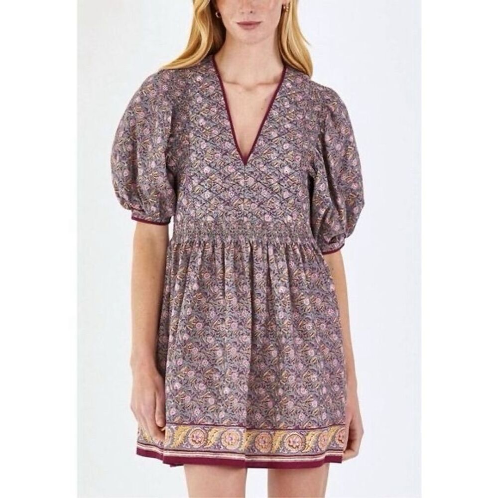NWT Hunter Bell New York Dixon Mini Dress XS Puff Sleeve V-Neck Quilted